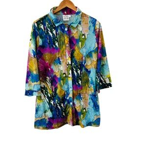 Parsley & Sage Bright Crinkle Button Up Top Womens M Art to Wear Wire Collar